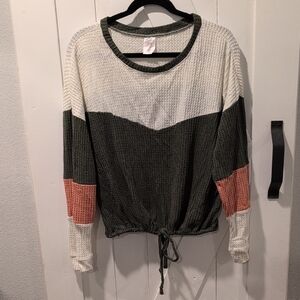 No Boundaries Colorblock Long Sleeve Sweater Top Adjustable Waist XL